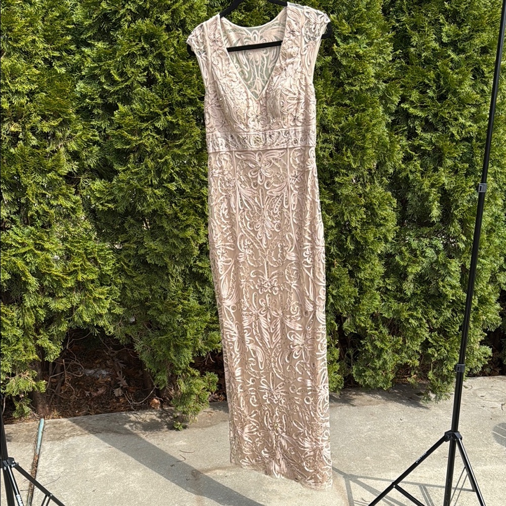 Pink Sequin Embellished Maxi Gown V-neck